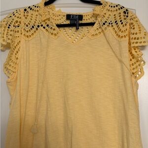 FDJ Women's Yellow Crochet Sleeve Blouse